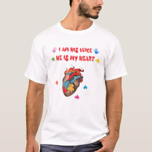 I Am His Voice He Is My Heart Autism Awareness Mom T-Shirt