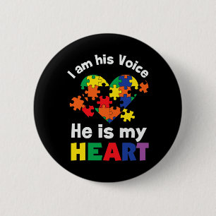 I Am His Voice He Is My Heart Autism Awareness Mum 6 Cm Round Badge