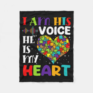 I Am His Voice He Is My Heart Autism Awareness Mum Fleece Blanket