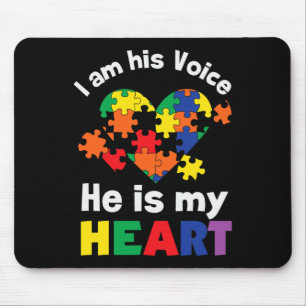 I Am His Voice He Is My Heart Autism Awareness Mum Mouse Mat