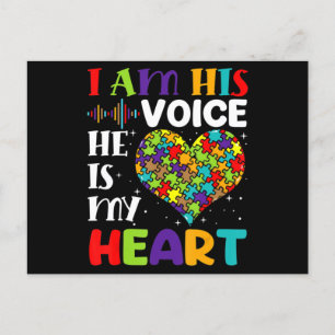 I Am His Voice He Is My Heart Autism Awareness Mum Postcard