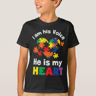 I Am His Voice He Is My Heart Autism Awareness Mum T-Shirt