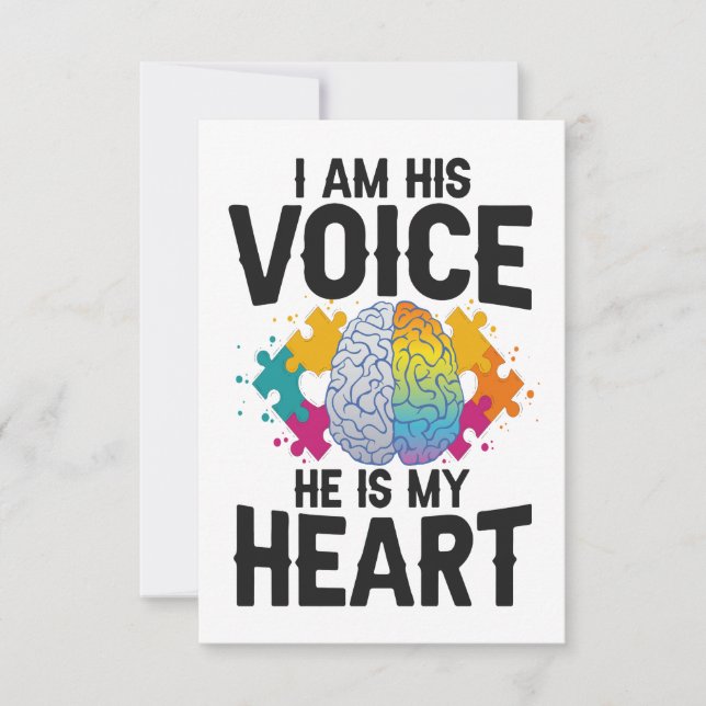 I Am His Voice He is my Heart Autism Awareness Mum Thank You Card (Front)