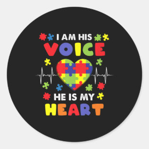 I Am His Voice He Is My Heart Autism Awareness Pre Classic Round Sticker