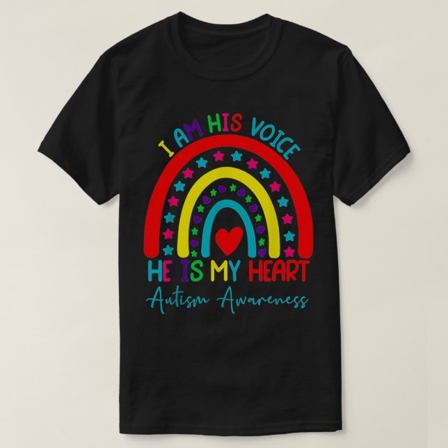 I Am His Voice He Is My Heart Autism Awareness Rai T-Shirt (Design Front)