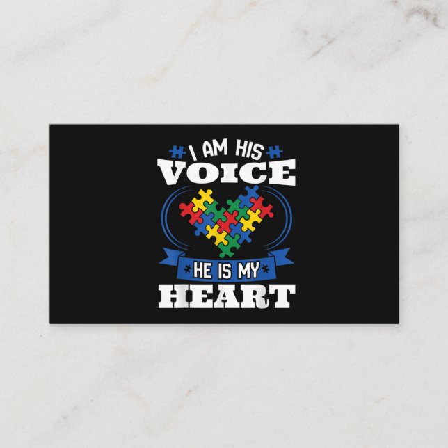I Am His Voice He Is My Heart Autism Awareness Son Business Card (Front)