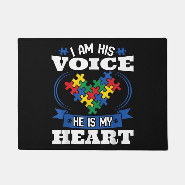 I Am His Voice He Is My Heart Autism Awareness Son Doormat (Front)