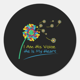 I Am His Voice He Is My Heart Autism Awareness T Classic Round Sticker