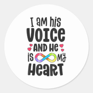 I Am His Voice He Is My Heart Autism Awareness T-S Classic Round Sticker