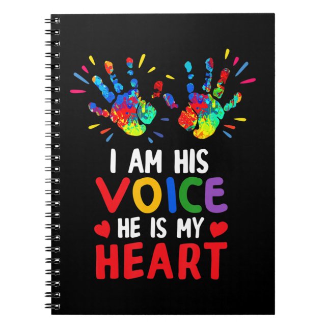 I Am His Voice He Is My Heart Autism Awareness T-S Notebook (Front)