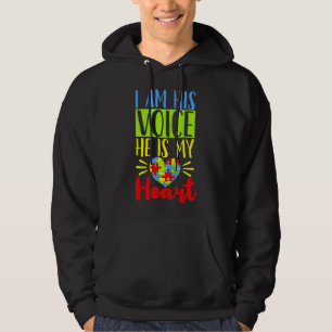 I Am His Voice He Is My Heart Autism Month Ribbon Hoodie