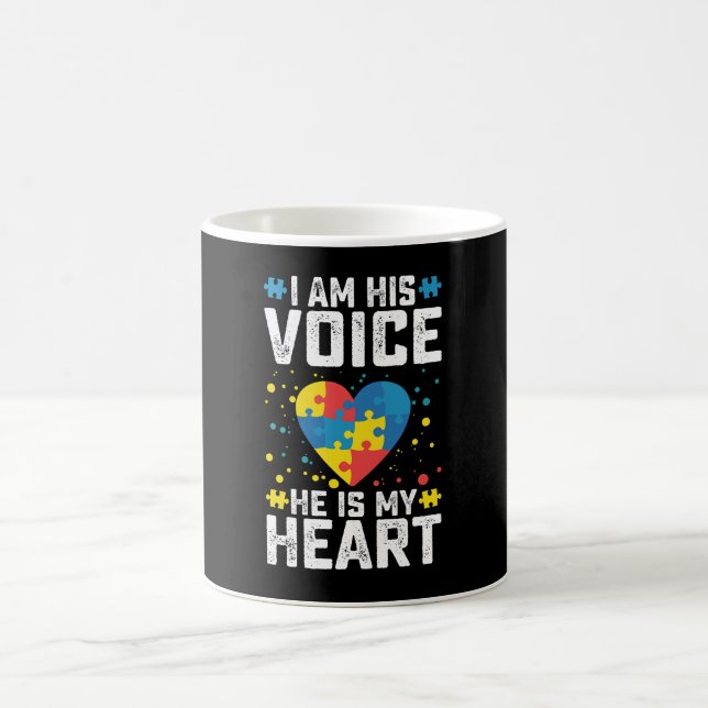 I Am His Voice He Is My Heart Autism Mum Dad Coffee Mug (Center)