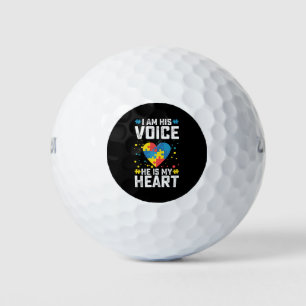 I Am His Voice He Is My Heart Autism Mum Dad Golf Balls