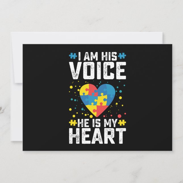 I Am His Voice He Is My Heart Autism Mum Dad Invitation (Front)