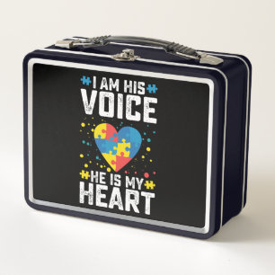 I Am His Voice He Is My Heart Autism Mum Dad Metal Lunch Box