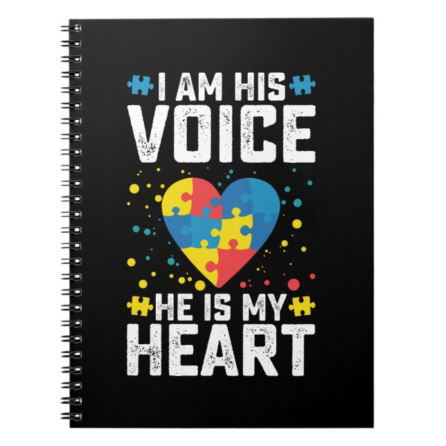 I Am His Voice He Is My Heart Autism Mum Dad Notebook (Front)