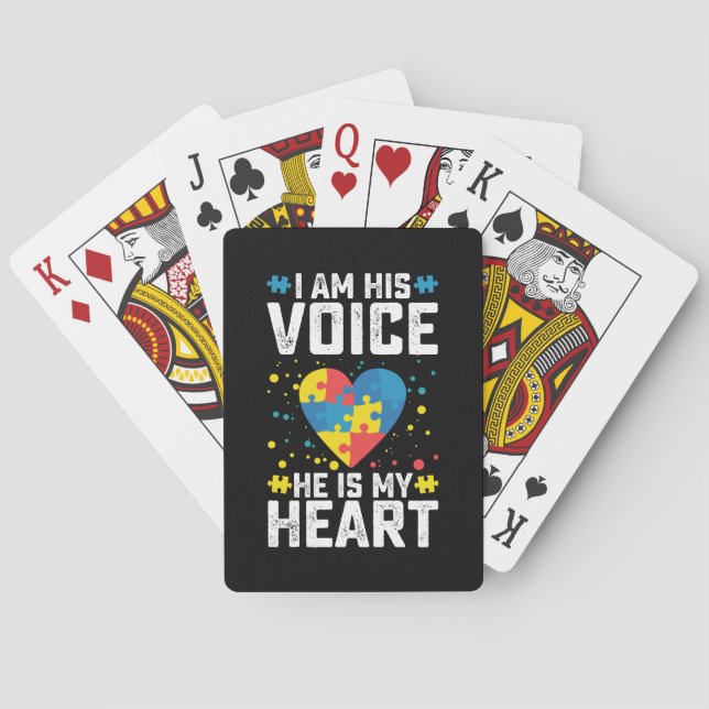 I Am His Voice He Is My Heart Autism Mum Dad Playing Cards (Back)
