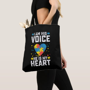 I Am His Voice He Is My Heart Autism Mum Dad Tote Bag