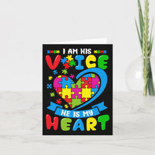 I Am His Voice He Is My Heart Love Autism Awarenes Card