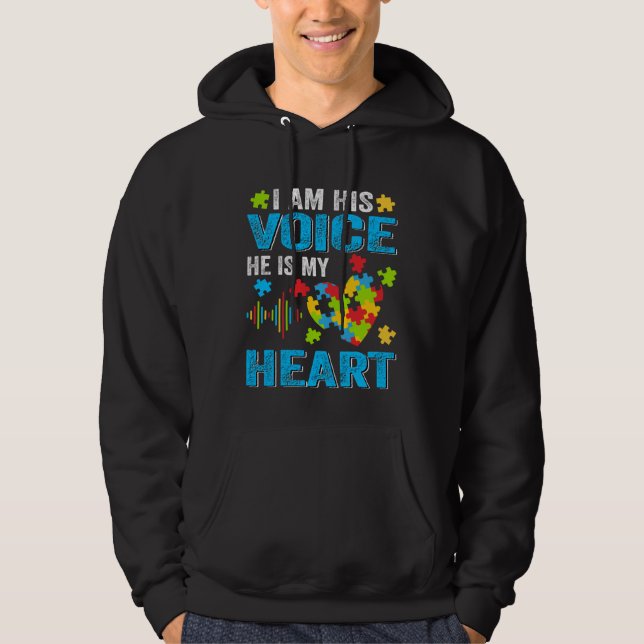 I Am His Voice He Is My Heart Puzzle Autism Awaren Hoodie (Front)