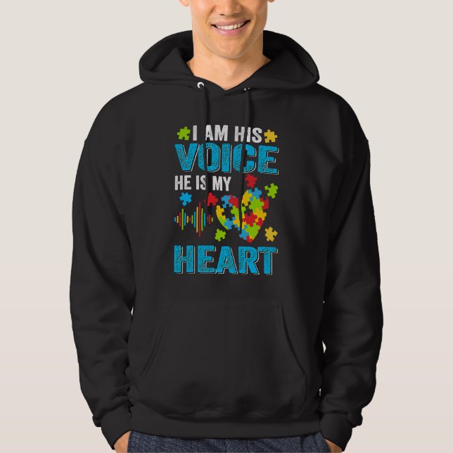 I Am His Voice He Is My Heart Puzzle Autism Awaren Hoodie (Front)