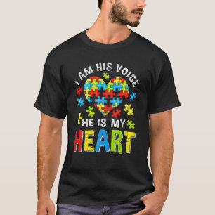 I Am His Voice He Is My Heart Puzzle Piece Autism T-Shirt