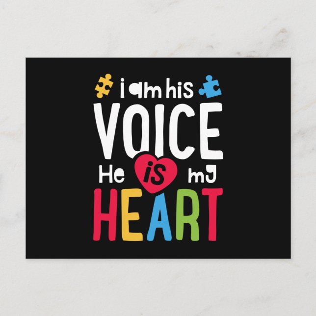 I Am His Voice He Is My Heart T shirt Announcement Postcard (Front)