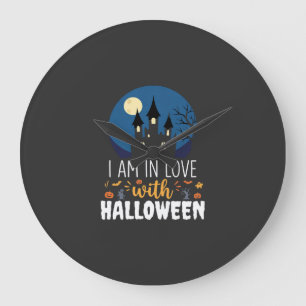 I Am In Love With Halloween Haunted Castle_1 Large Clock