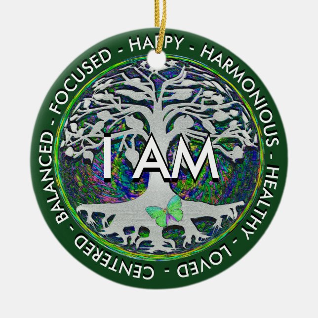 I AM Inspirational Message. Ceramic Tree Decoration (Front)
