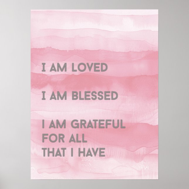 I AM LOVED Affirmation Pink Watercolor Poster (Front)