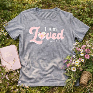 I Am Loved John 3:16 Valentine Floral Heart Faith Tri-Blend Shirt