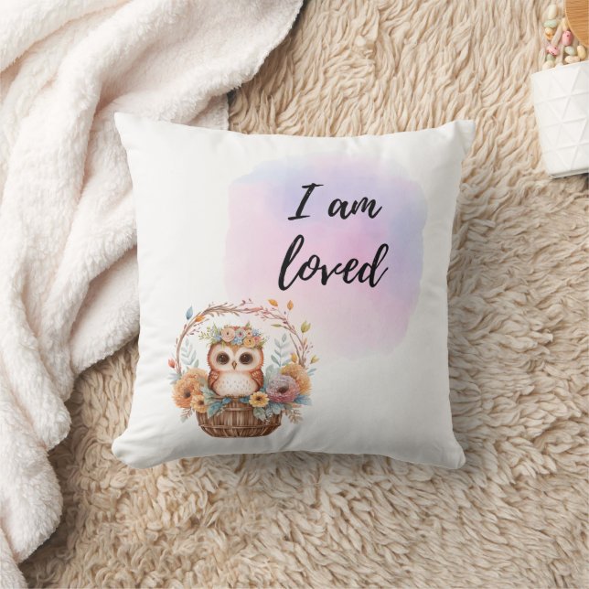 I Am Loved Kids Room Owl Air Balloon Positive  Cushion (Blanket)