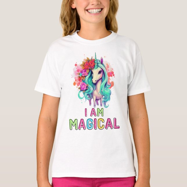 I Am Magical Floral Unicorn T-Shirt (Front)