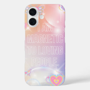 I am Magnetic, Motivational, Inspirational, Pink iPhone 16 Case