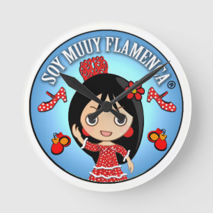 I am Muuy Flamenca: Morena y Traje Gitana Rojo Round Clock