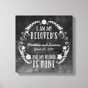 I Am My Beloved's, Wedding Black Watercolor Canvas Print