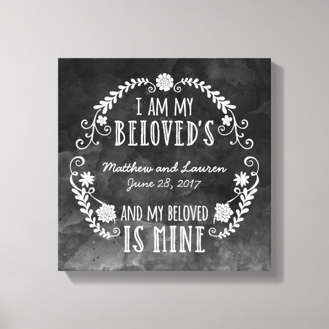 I Am My Beloved's, Wedding Black Watercolor Canvas Print (Front)