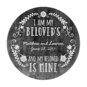 I Am My Beloved's, Wedding Black Watercolor Cutting Board