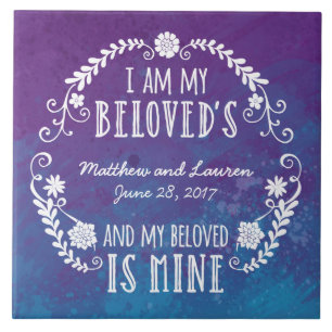 I Am My Beloved's, Wedding Watercolor Blue Tile