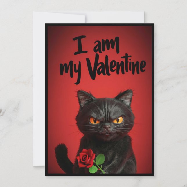I Am My Valentine Black Cat Holiday Card (Front)