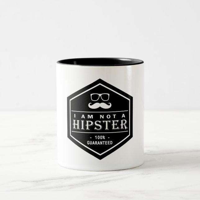 I am not a Hipster 100% Guaranteed Funny Moustache Two-Tone Coffee Mug (Center)