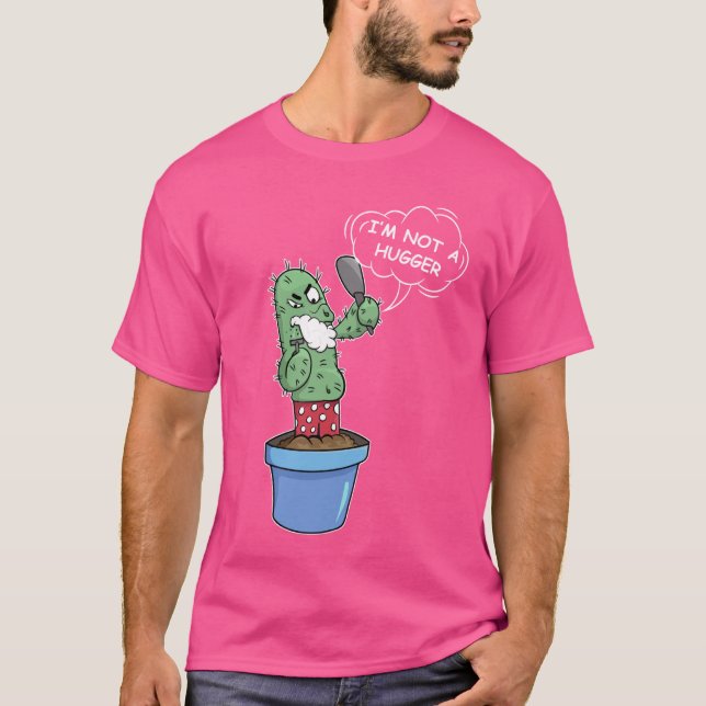I am Not A Hugger Sarcastic Cactus Tee Halloween C (Front)