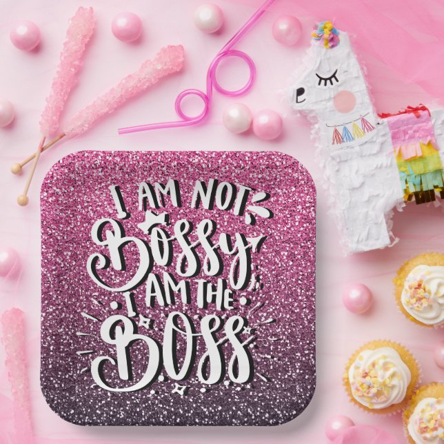 I AM NOT BOSSY I AM THE BOSS GLITTER TYPOGRAPHY PAPER PLATE (Party)