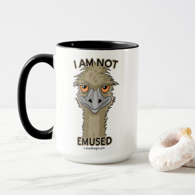 I Am Not Emused Funny Emu Pun | Both Sides Mug (With Donut)