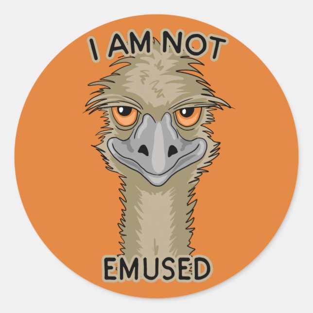 I Am Not Emused Funny Emu Pun | Orange Classic Round Sticker (Front)