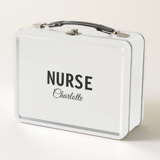 I am nurse medical expert add your name text simpl metal lunch box (Front)