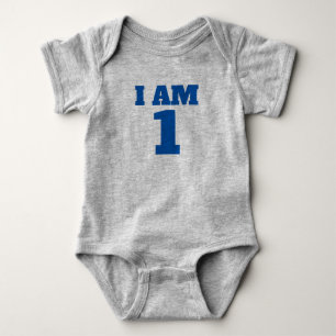 I am One Blue Grey Birthday Baby Bodysuit