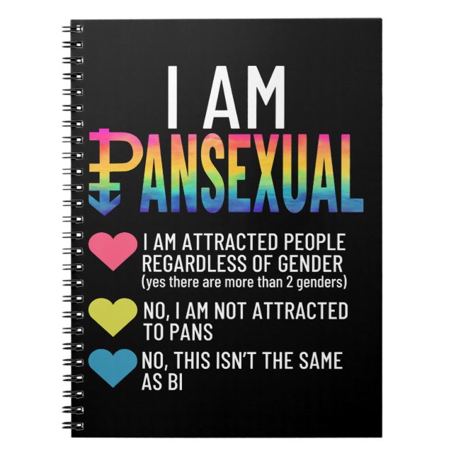 I Am Pansexual - LGBTQIA Pride Rainbow Hearts - De Notebook (Front)