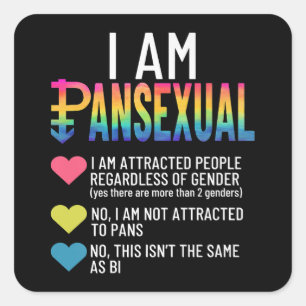 I Am Pansexual - LGBTQIA Pride Rainbow Hearts - De Square Sticker