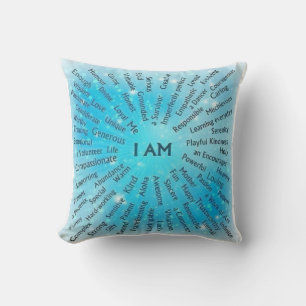 I Am Positive Affirmations Blue Throw Pillow